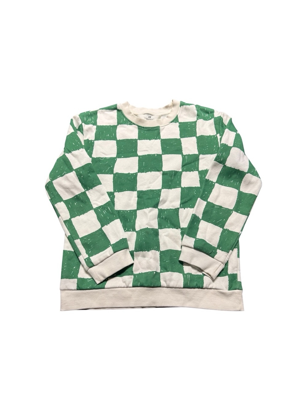 H&M Kids Green White Checkerboard Sweatshirt Girls Size 8-10